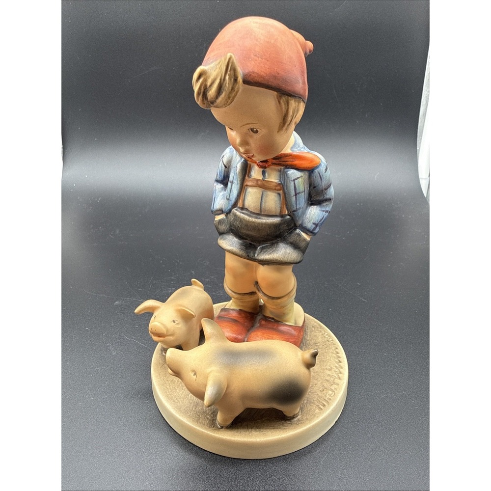 Goebel Hummel Farm Boy Pigs Porcelain Figurine 5.5" Vintage West Germany 66